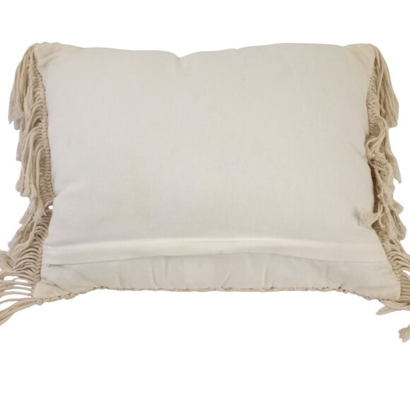 Home Goods Natural Macramé Boho Fringed 19"x15" Oblong Lumbar Pillow - Picture 4 of 6